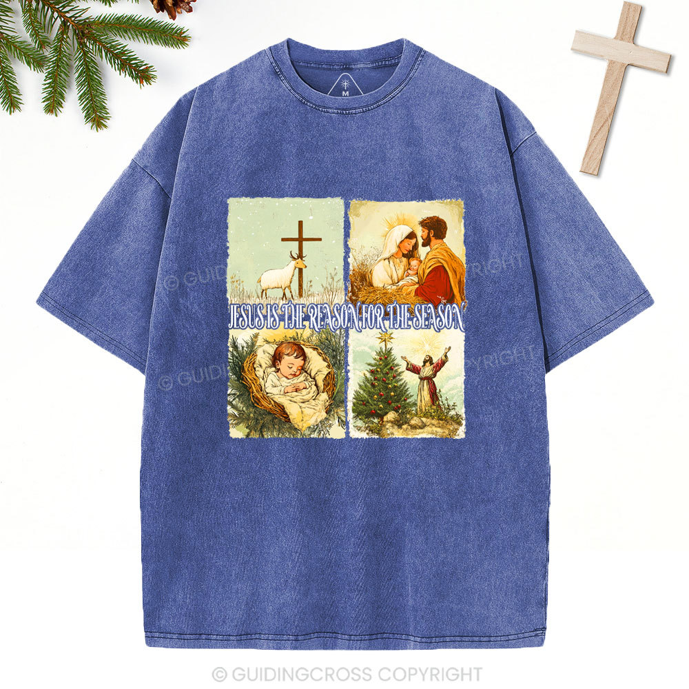 Retro Jesus Is The Reason Christian Christmas Washed T-Shirt