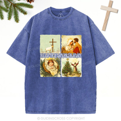 Retro Jesus Is The Reason Christian Christmas Washed T-Shirt
