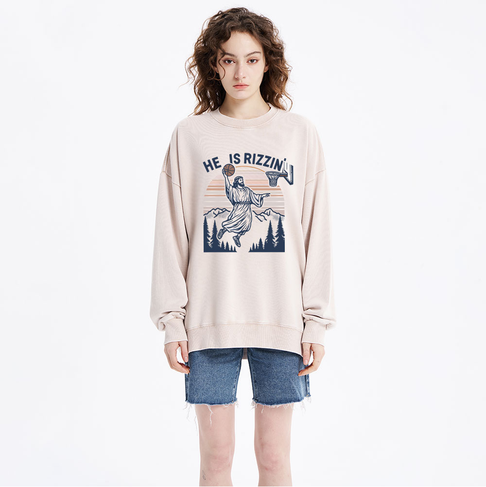 He Is Rizzen Christian Washed Sweatshirt
