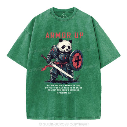 Armor Of God Panda Warrior Christian Washed T-Shirt