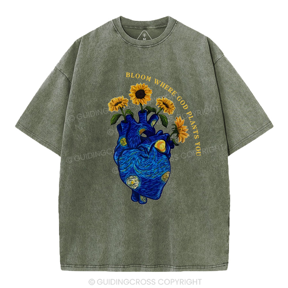 Bloom Where God Plants You Christian Washed T-Shirt