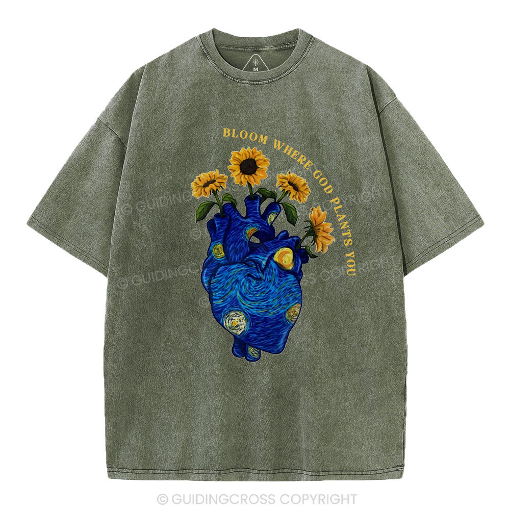 Bloom Where God Plants You Christian Washed T-Shirt