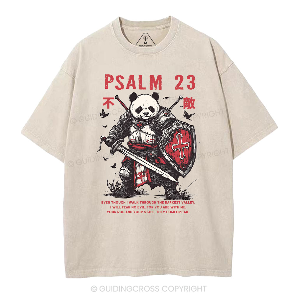 Walk Through The Darkest Valley Panda Warrior Christian Washed T-Shirt