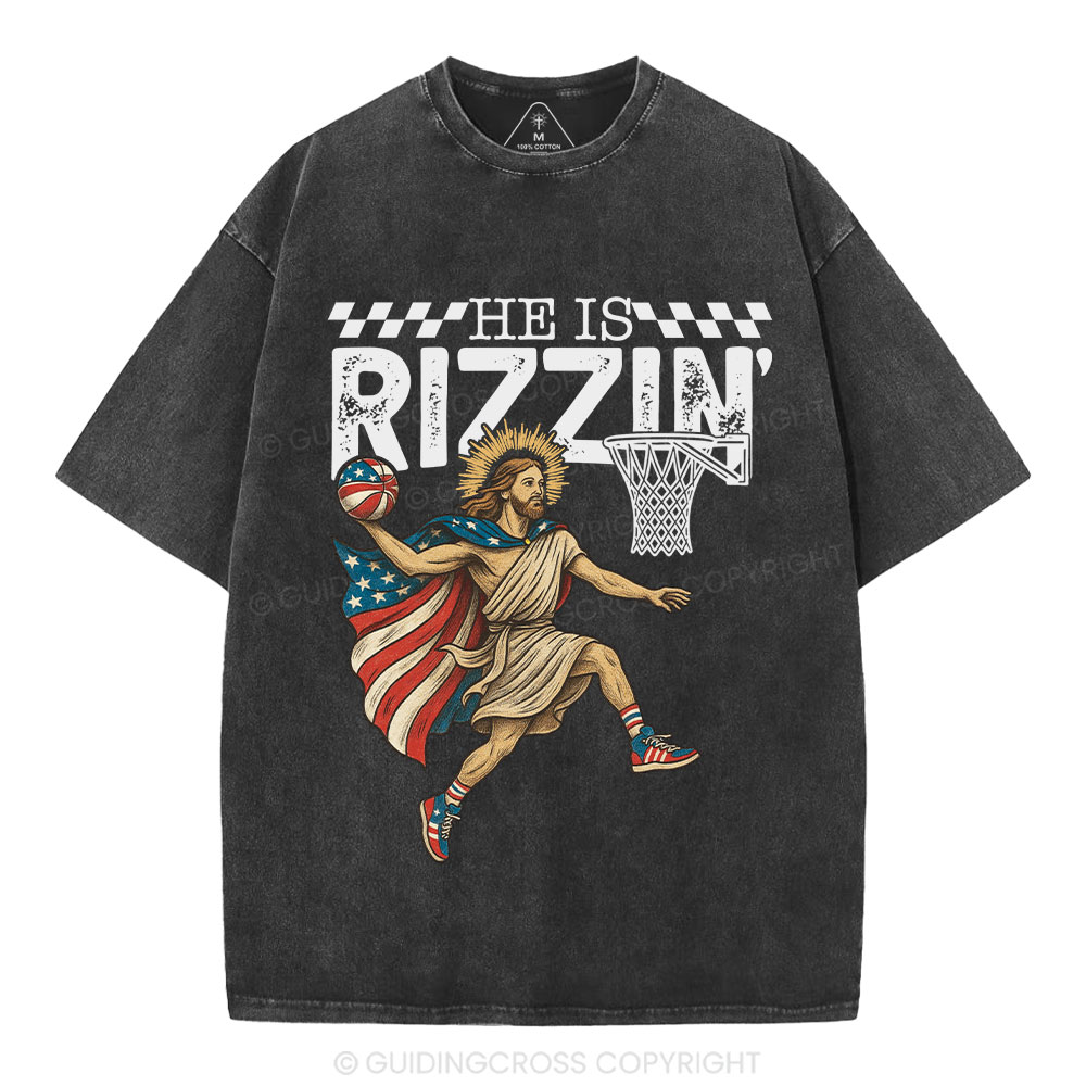 He Is Rizzen Christian Washed T-Shirt