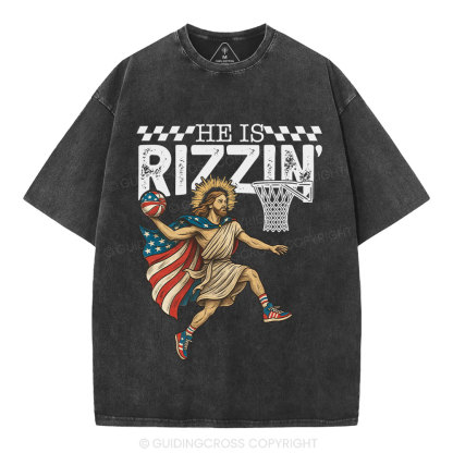 He Is Rizzen Christian Washed T-Shirt