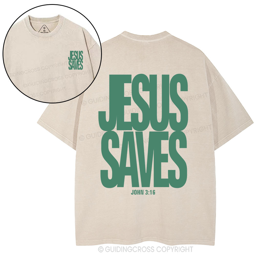 Jesus Saves  Christian Washed T-Shirt