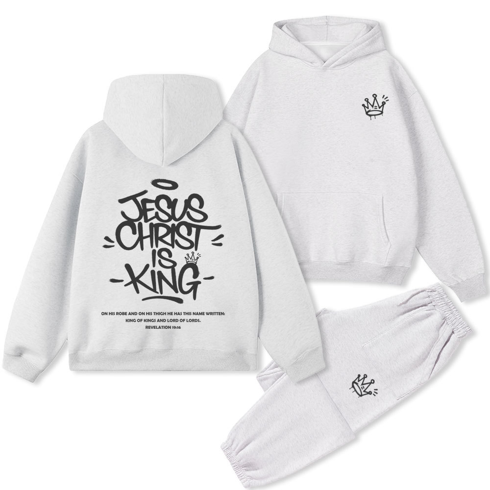 Jesus Christ Is King Christian Premium Fleece Hoodie Set
