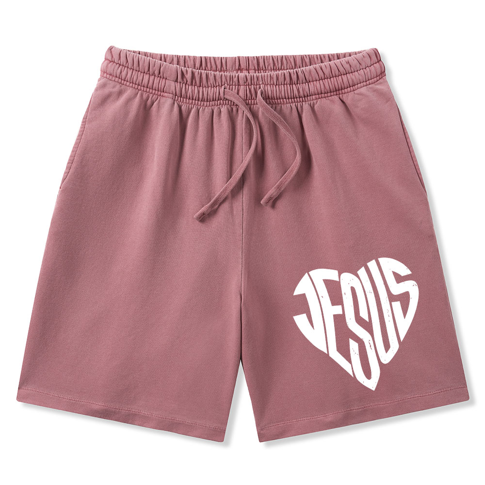 Jesus In My Hearts Christian Washed Shorts