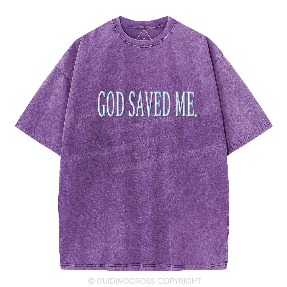 God Saved Me Christian Puff Printed Washed T-Shirt