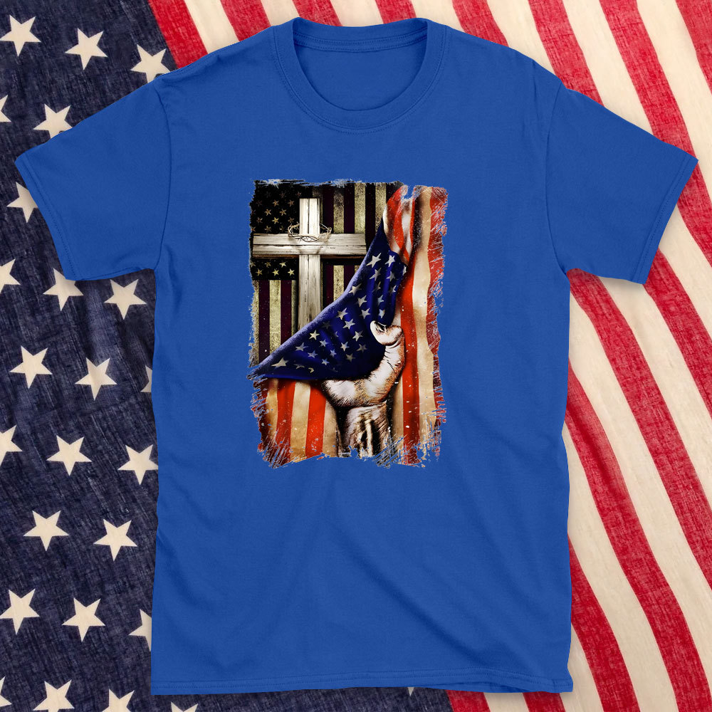 The Cross And America Flag Christian T-Shirt