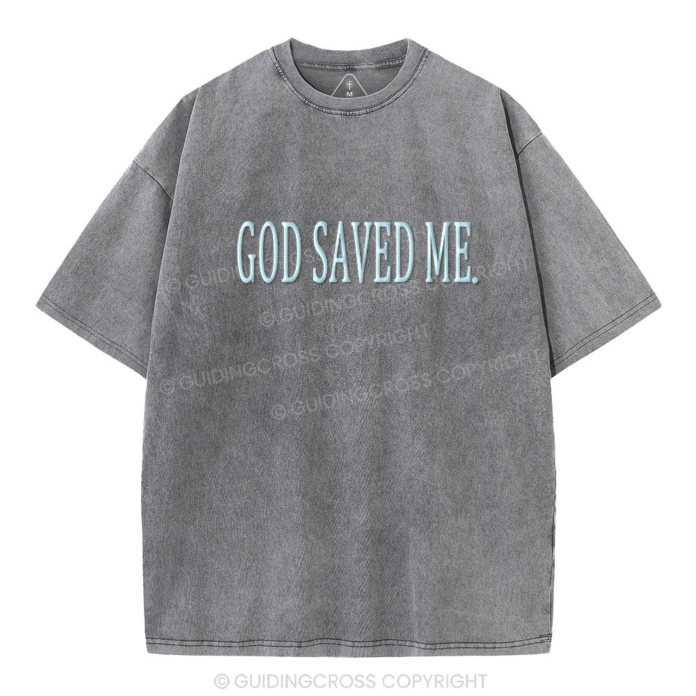 God Saved Me Christian Puff Printed Washed T-Shirt