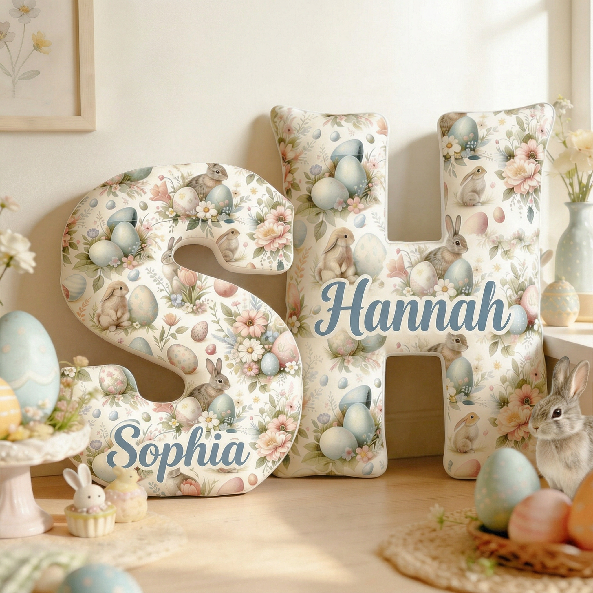 Personalized Floral Bunny Irregular Short Plush Pillow