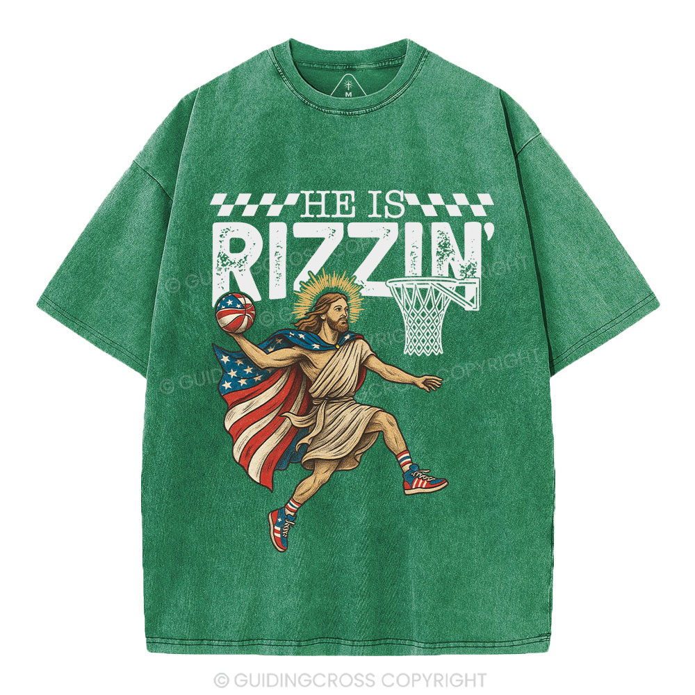 He Is Rizzen Christian Washed T-Shirt