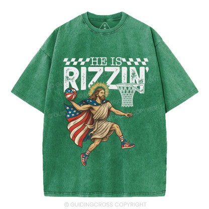 He Is Rizzen Christian Washed T-Shirt