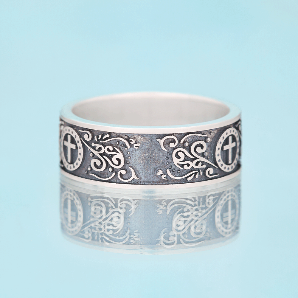 Handmade Cross Ring Christian Sterling Silver Band Ring