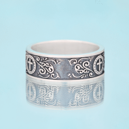Handmade Cross Ring Christian Sterling Silver Band Ring
