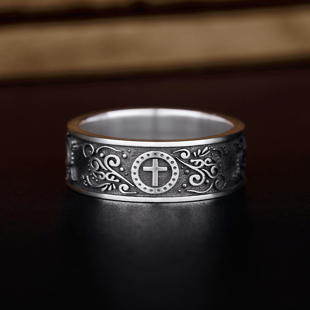 Handmade Cross Ring Christian Sterling Silver Band Ring