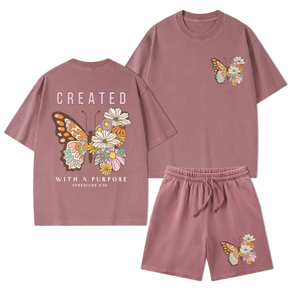 Created With Purpose Christian Washed T-Shirt & Shorts