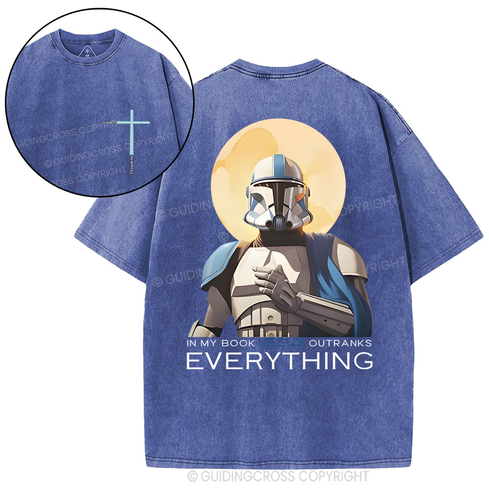 In My Book Jesus Outranks Everything Christian Washed T-Shirt
