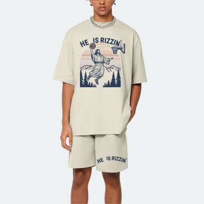 He Is Rizzen Christian Washed T-Shirt & Shorts