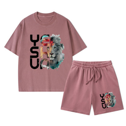 Lion And Yeshua Christian Washed T-Shirt & Shorts