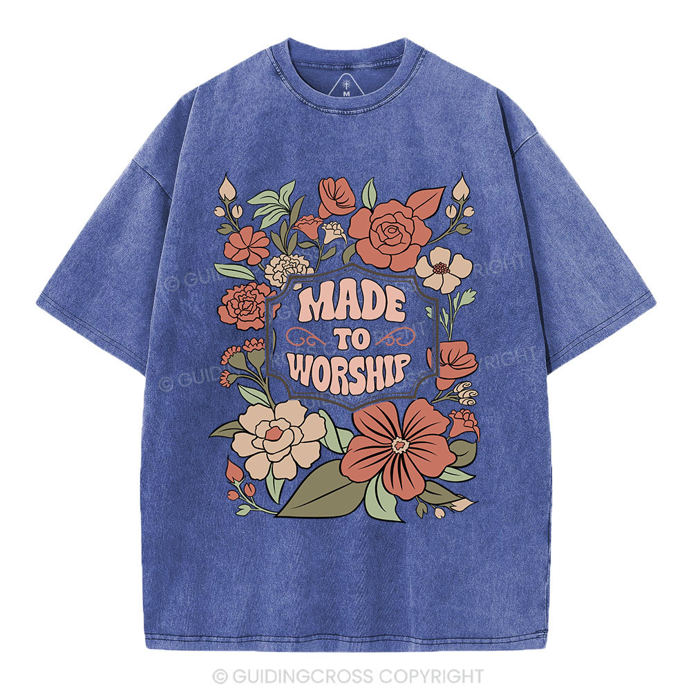 Made To Worship Retro Floral Christian Washed T-Shirt