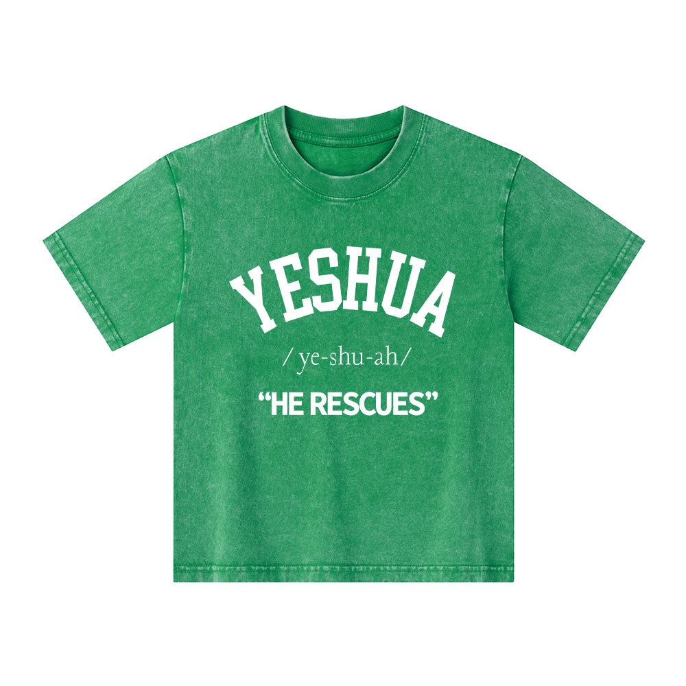Yeshua He Rescues Kid Washed T-Shirt
