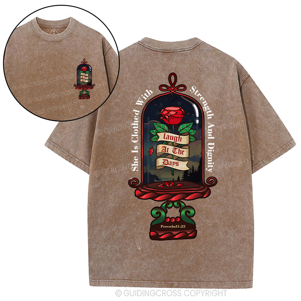 She Is Clothed With Strength And Dignity Christian Washed T-Shirt