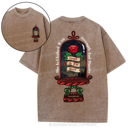 She Is Clothed With Strength And Dignity Christian Washed T-Shirt
