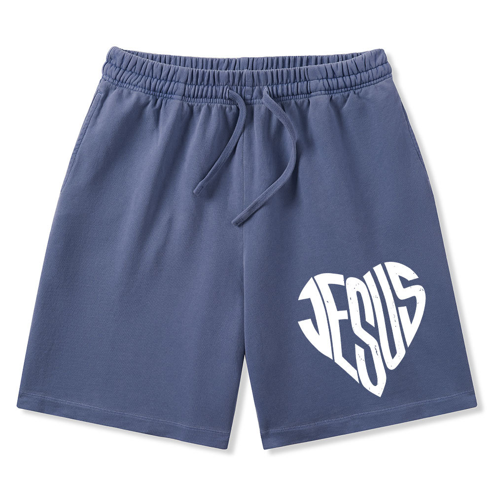 Jesus In My Hearts Christian Washed Shorts