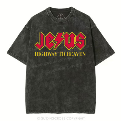 Jesus Highway To Heaven Christian Washed T-Shirt