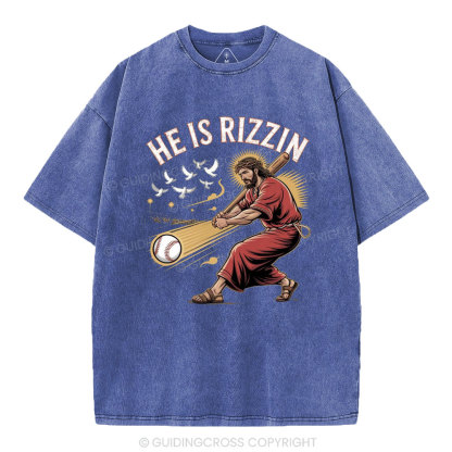 He Is Rizzen Baseball Christian Washed T-Shirt