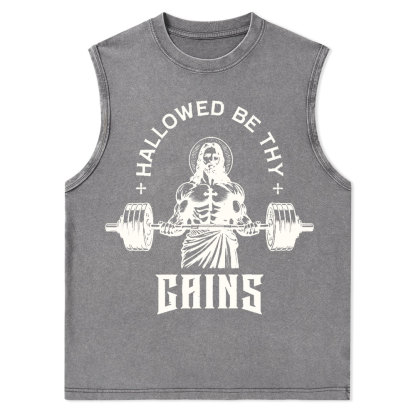 Hallowed Be Thy Gains Christian Washed Tank Top