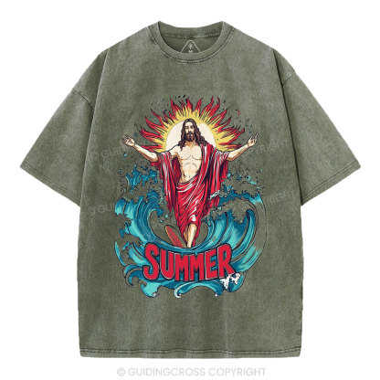 Jesus Summer Christian Washed T-Shirt