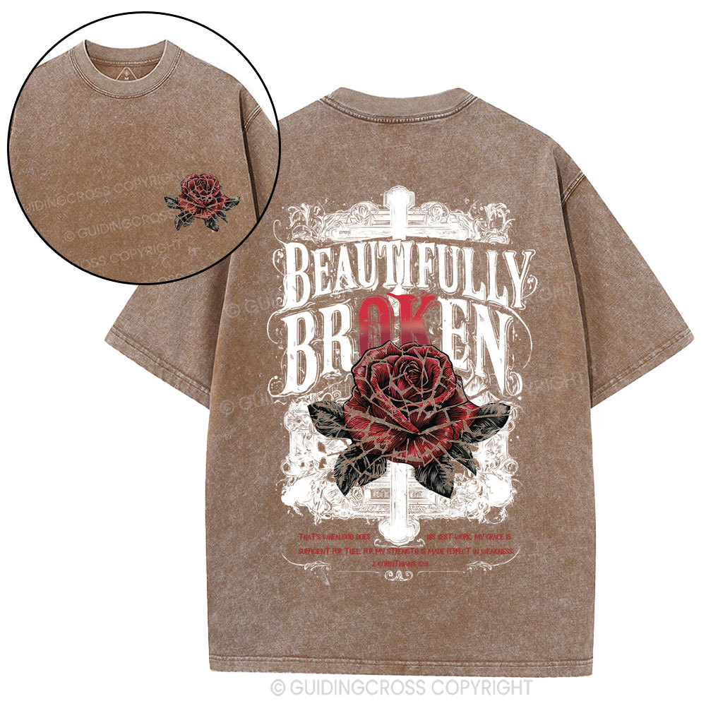 Beautifully Broken Cross Christian Washed T-Shirt