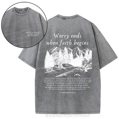 Walk By Faith Not By Sight Christian Washed T-Shirt