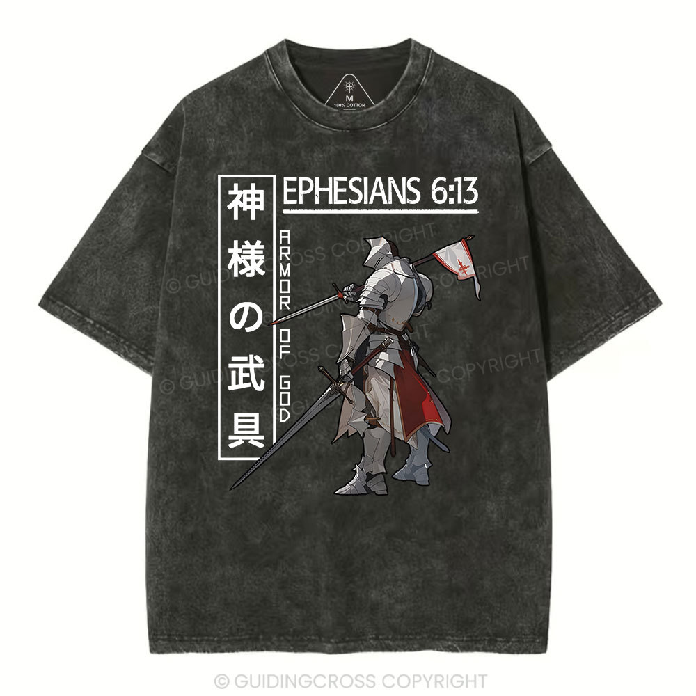 Armor Of God Anime Christian Washed T-Shirt