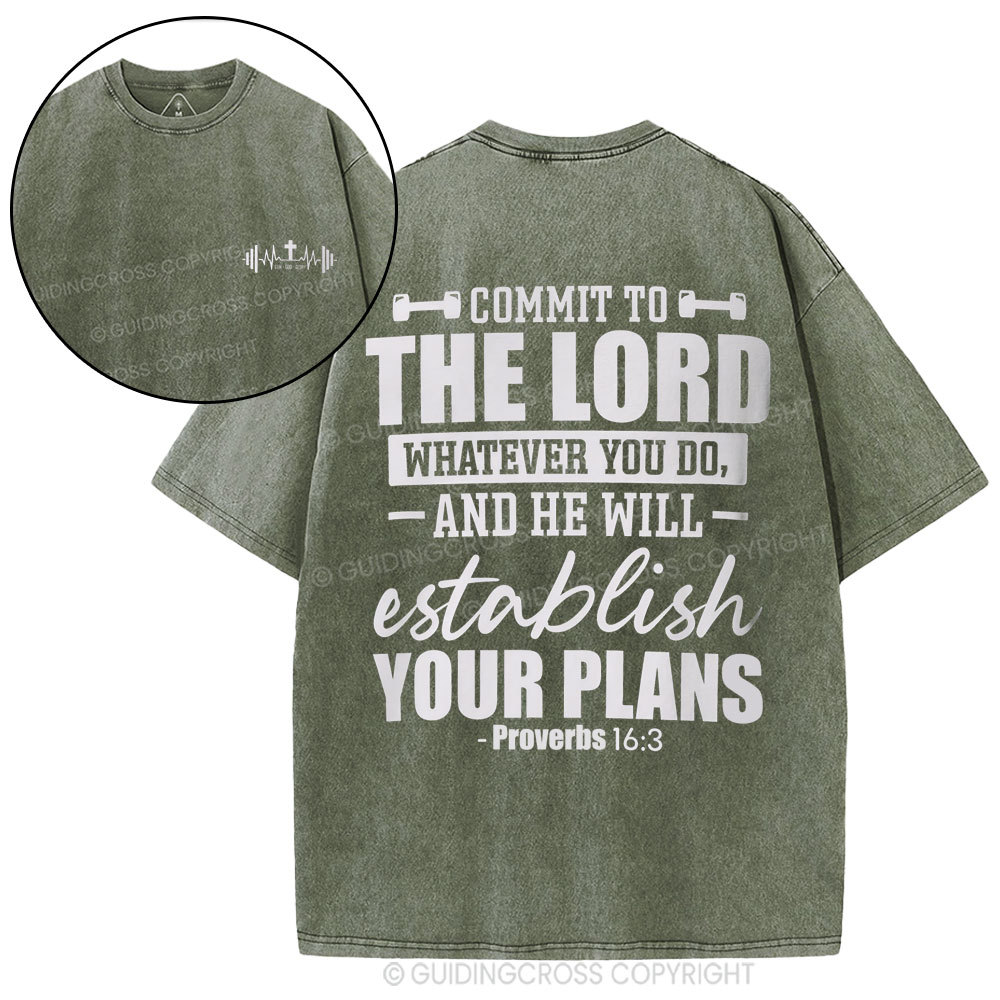 Commit To The Lord Whatever You Do Christian Washed T-Shirt