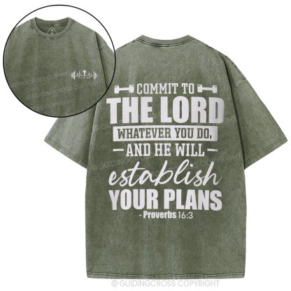 Commit To The Lord Whatever You Do Christian Washed T-Shirt