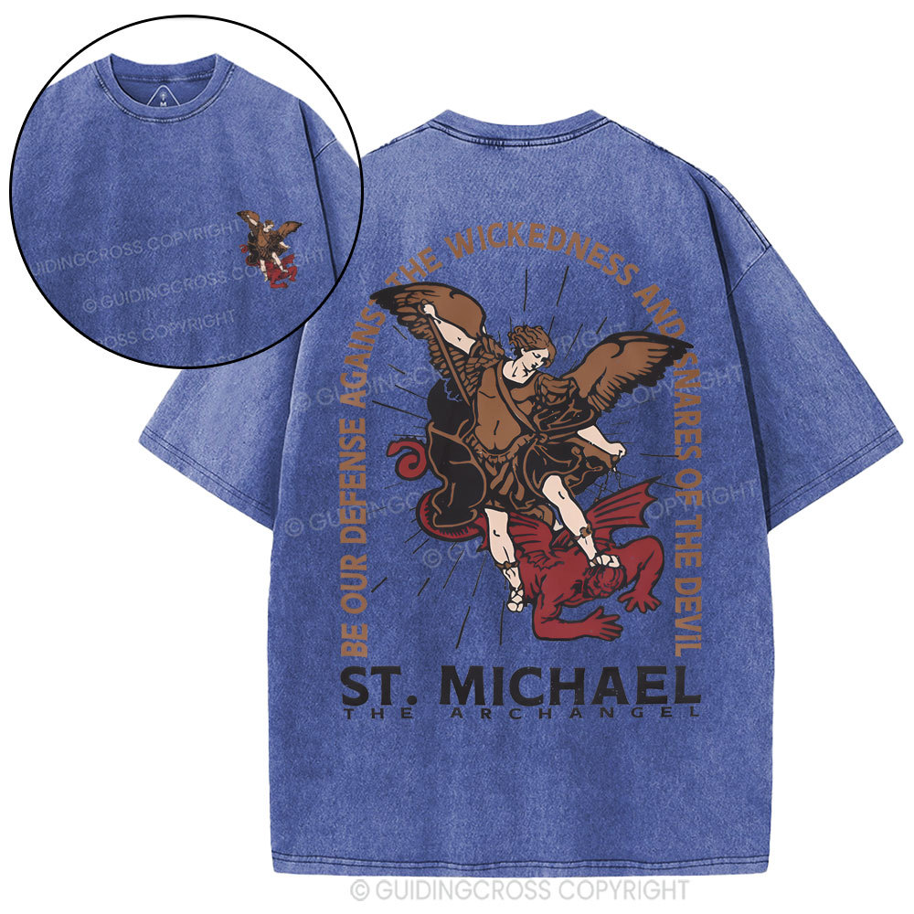 New ST Michael The Archangel Christian Washed T-Shirt