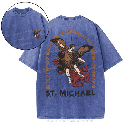 New ST Michael The Archangel Christian Washed T-Shirt