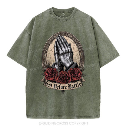 God Before Battle Christian Washed T-Shrt