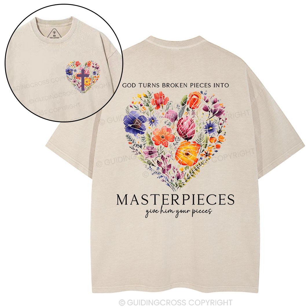 God Turns Broken Pieces Into Masterpieces Christian Washed T-Shirt Sale - GuidingCross