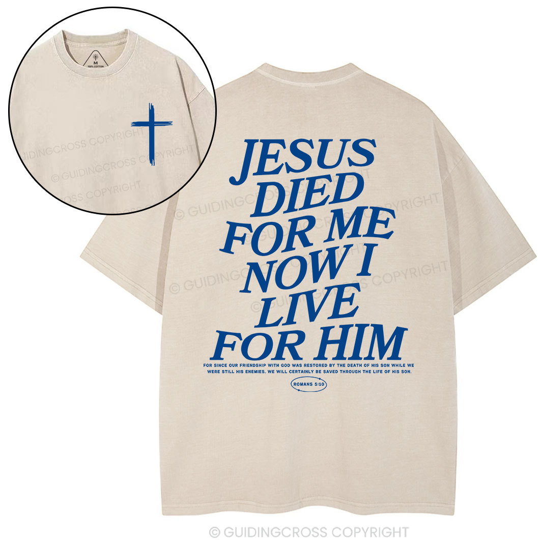 Jesus Died For Me Now I Live For Him Christian Washed T-Shit
