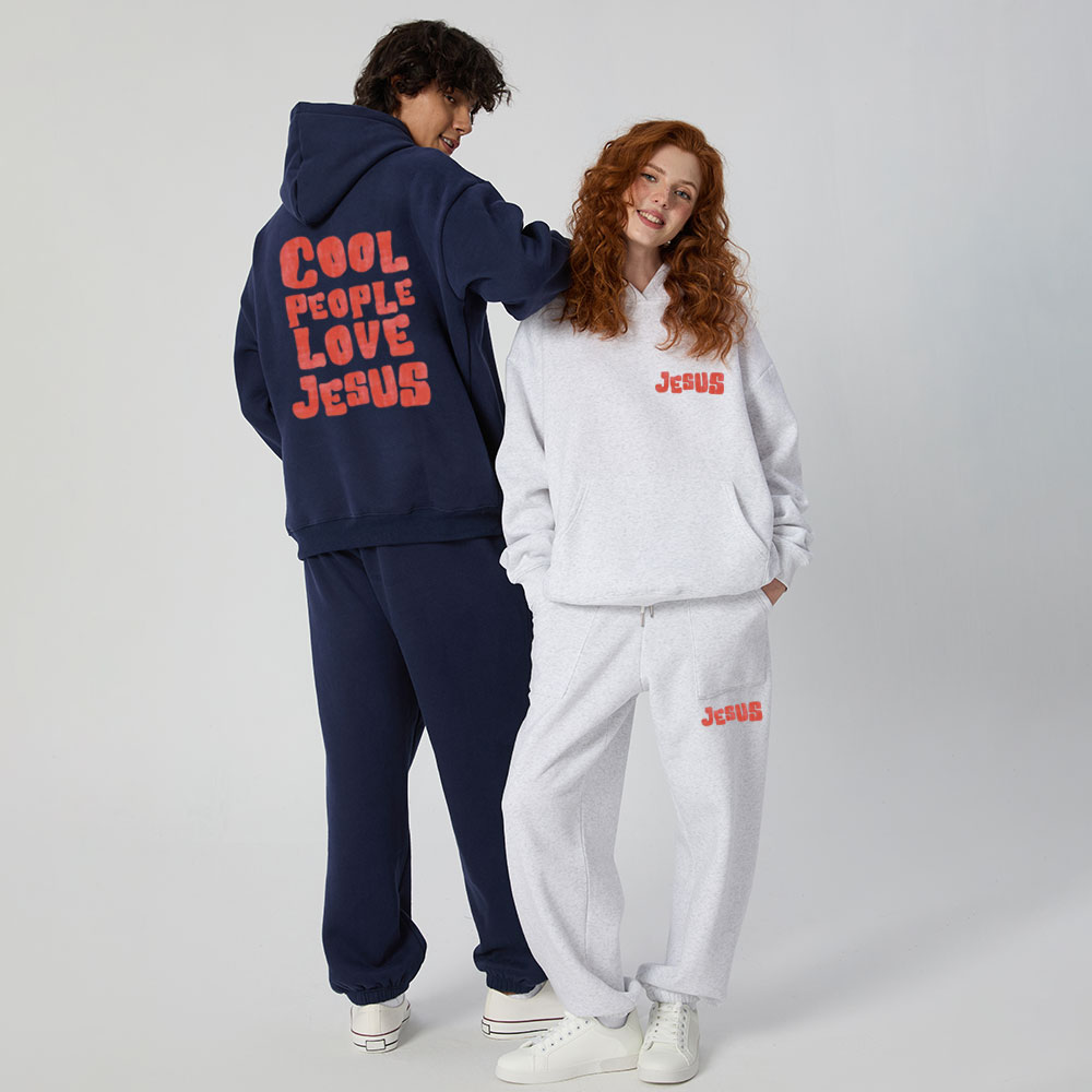 Cool People Love Jesus Christian Premium Fleece Hoodie Set 