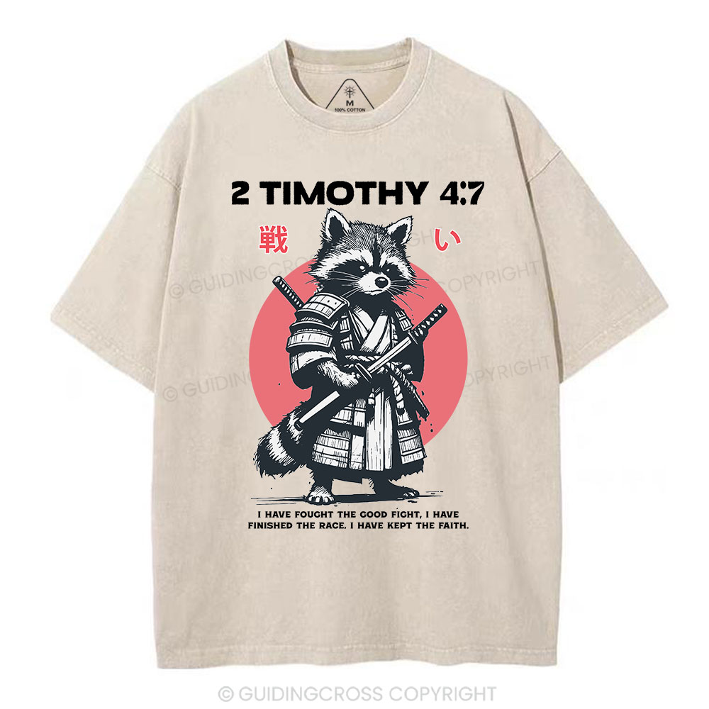 Fought The Good Fight Raccoon Christian Washed T-Shirt