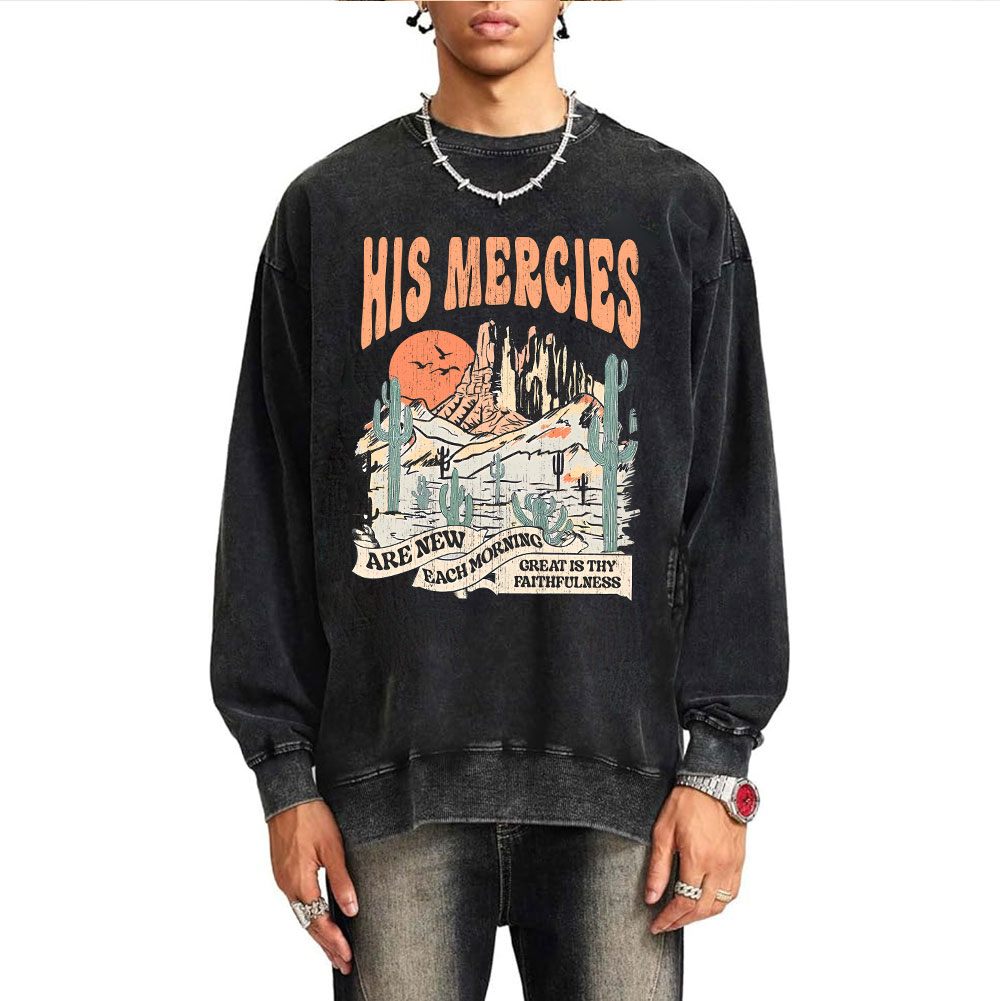 His Mercies Are New Every Morning Boho Christian Washed Sweatshirt