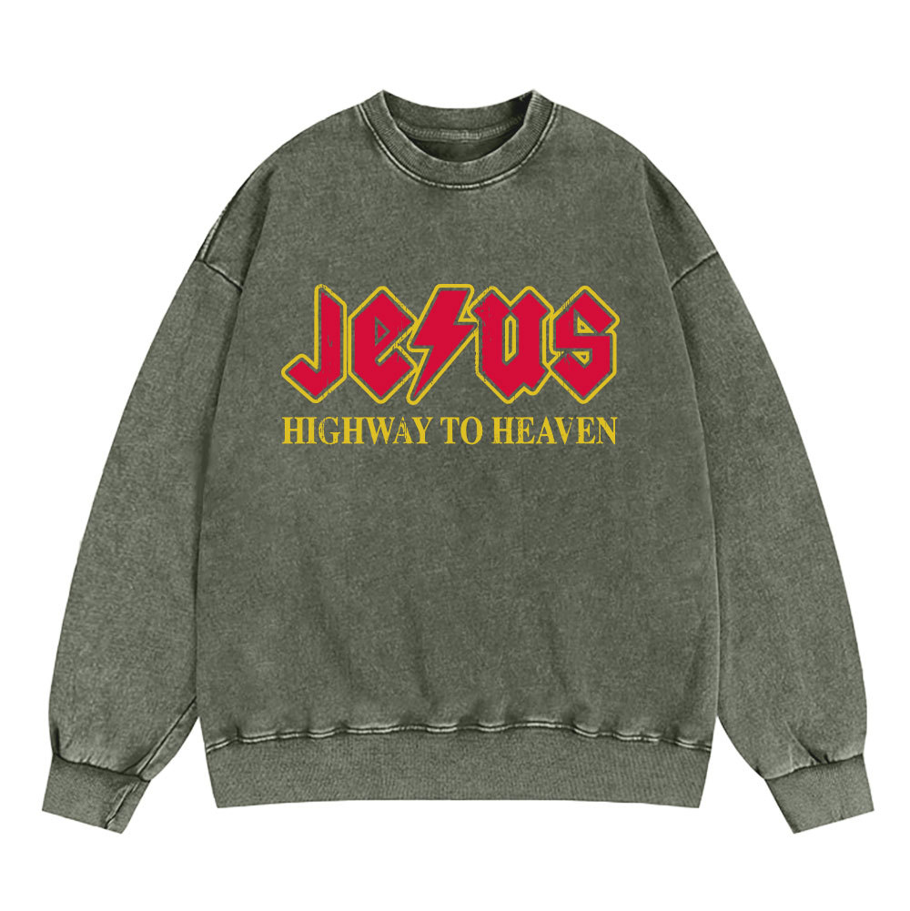 Jesus Highway To Heaven Christian Washed Sweatshirt