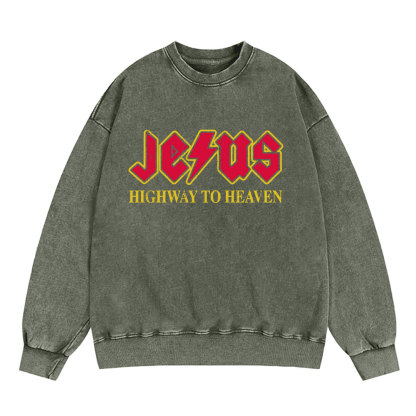 Jesus Highway To Heaven Christian Washed Sweatshirt