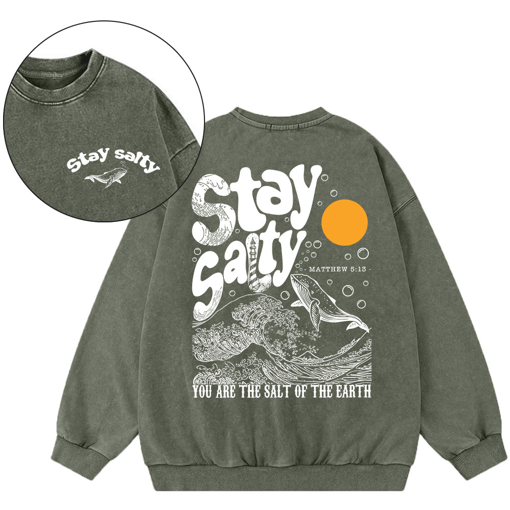 Stay Salty Ocean Waves Christian Washed Sweatshirt